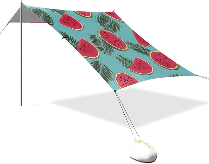ALAZA Watermelon Palm Leaves Pattern Beach Tent Sun Shelter Portable Canopy Sunshade for Outdoor Camping Picnics Backyard Fun 10x9 ft