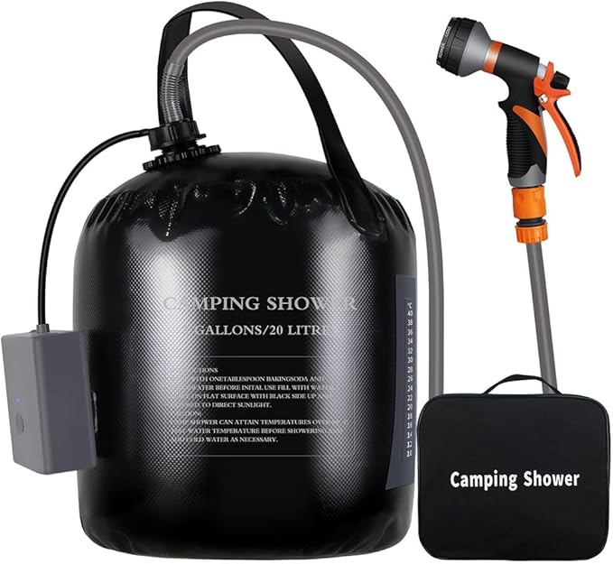 Portable Camping Shower 20L Solar Heating Bag Rechargeable Electric Pump for Hiking Beach Flower for Watering