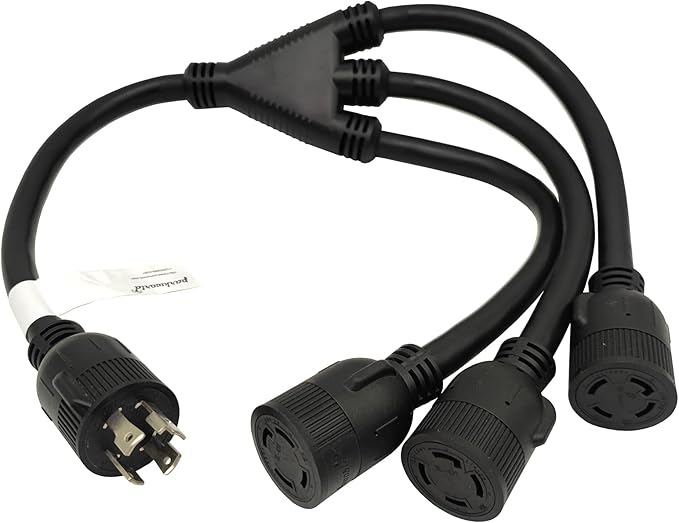 Parkworld 62619 NEMA L14-30 Splitter Generator L14-30P Male Plug to (3) L14-30R Female Tri-Outlet Generator 4-Prong 30 AMP L14-30 W Adapter Cord (3 feet)