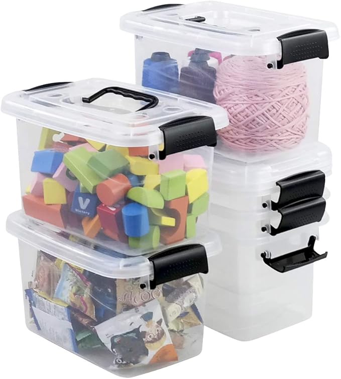 6 Pack 5.5 Quart Storage Container Box with Lids Small Plastic Storage Bins with Handle