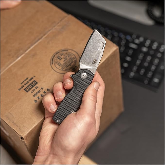 SOG Stout FLK Cleaver Daily Carry Folding Knives | G10 &amp Steel Handle | CRYO D2 Steel Blade | Short-Blade Frame Lock Folder