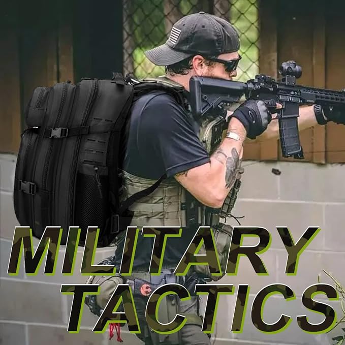 50L Military Tactical Backpack for MenWater Resistant Day Backpack Molle Army 3 Days Assault Pack Bug Out BagHeavy Duty Hiking Treeking Gym Rucksack Black
