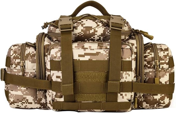 UNISTRENGH Tactical Assault Gear Sling Pack Hiking Duffle Fanny Packs MOLLE Compact Utility Military Waist Range Bag Heavy Duty EDC Camera Shoulder Backpack (Desert camouflage)