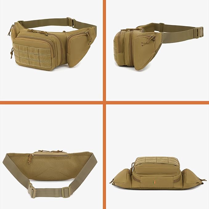 Tactical Fanny Packs pistol waist bag with adjustable waist belt zipper pocket perfect for fitness travel outdoor running and hunting. (Black One Size)