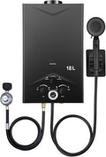 Tankless Water Heater 4.74GPM 18L Outdoor Portable GasHot Water Heater Instant Propane Water Heater with Digital Display Multi-Protection for Camping Trips Boat Cabins Black