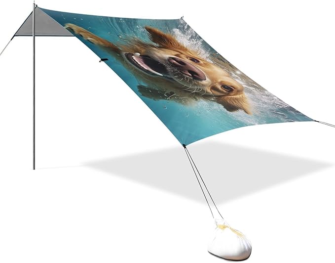 ALAZA Dog Golden Retriever Underwater Beach Tent Sun Shelter UPF50+ Protection Beach Shade Canopy w/ 4 Sandbags for Outdoor Camping Fishing Backyard Fun Picnic 10x9 ft