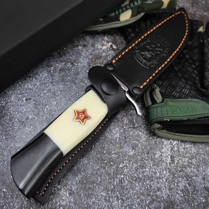 Russian Finka-NKVD KGB Fixed Blade Knife Heavy Duty 440C Steel Full Tang KnifeResin HandleOutdoor Knives for Tourist Fishing CampingGift PU Sheath