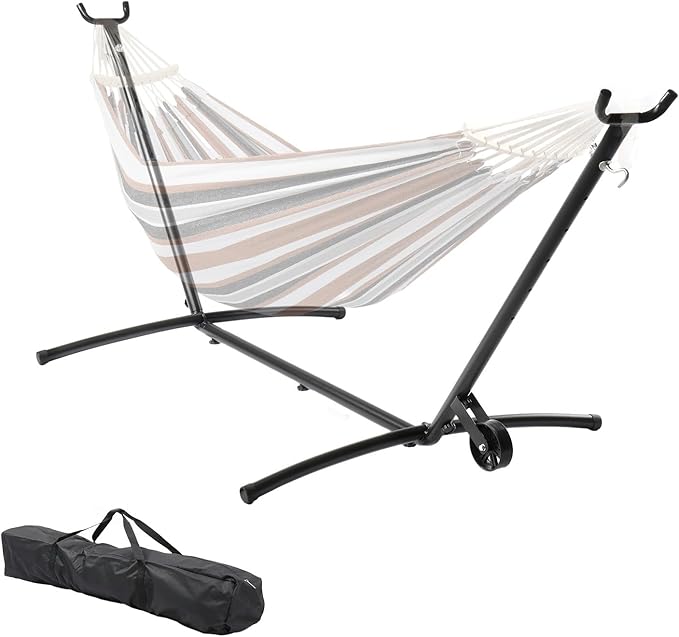 ONCLOUD Upgraded Reinforced 9 FT Hammock Stand Only Easy to Remove w/Wheel Heavy Duty Hammock Stand with Carrying Case Universal Hammock Stand for Outsides Yard (Black w/Wheel)