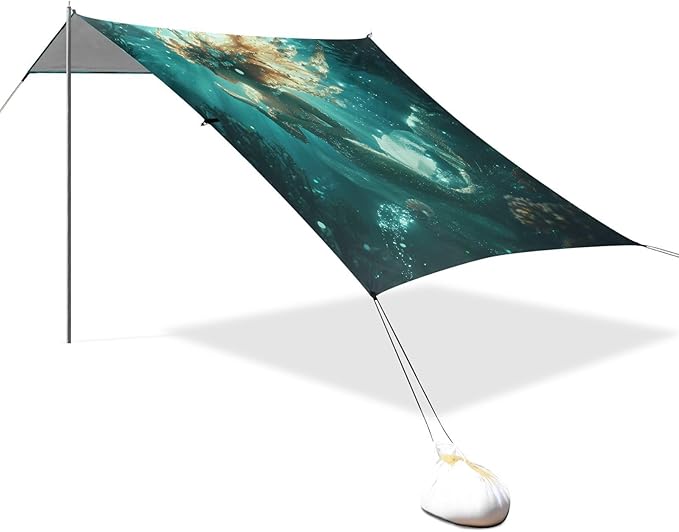 ALAZA Mermaid Underwater Beach Tent Sun Shelter UPF50+ Protection Beach Shade Canopy w/ 4 Sandbags for Outdoor Camping Fishing Backyard Fun Picnic 10x9 ft