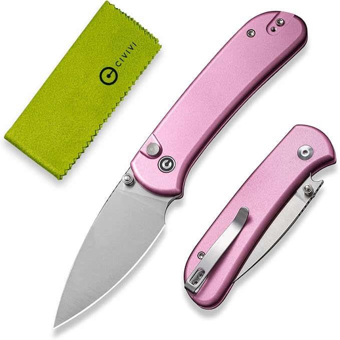 CIVIVI Qubit Pink Pocket Knife for EDCFolding Utility Knife with 2.98 14C28N Blade Aluminum HandleFashion Gifts for WomenMen C22030E-5