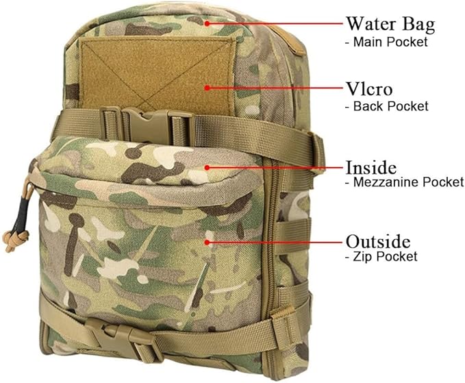 Jungle Leopard Tactical Mini Hydration Bag MOLLE Water Backpack Pack Bladder Pouch Vest Pocket for Airsoft(CP)