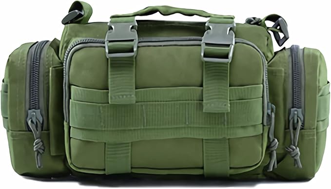 Tactical Fanny Pack Mens Molle EDC Convertible Pouch Waist Shoulder Sling Belt Crossbady Bag Pack with Top Handle (Green)