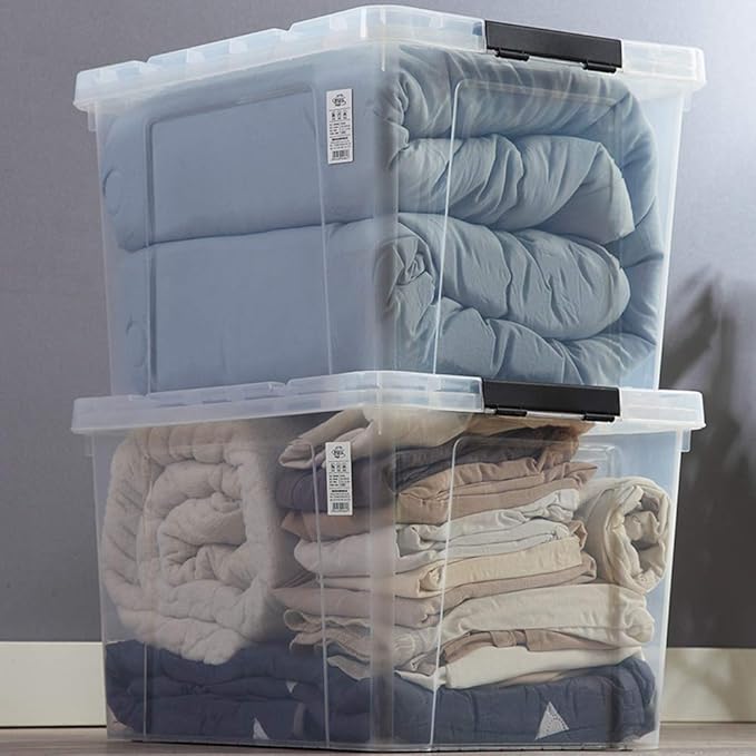 Sandmovie 4 Packs 50 Quart Large Plastic Clear Storage Box with Wheels Clear Totes for Storage with Lids