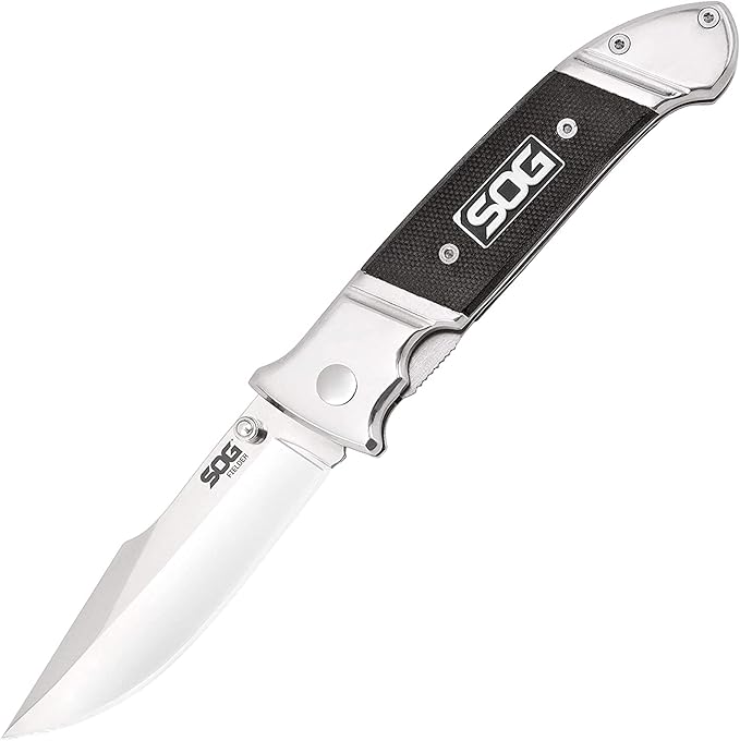 SOG Fielder G10 Folding Pocket Knife - Easy Open 3.3 Inch Foldable Knife Blade w/ EDC Knife Handle and Clip Stainless Steel Do-It-All Knife (FF38-CP)  Black