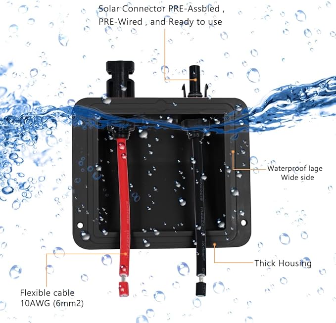 Solar Cable Entry Gland 1FT 10AWG Soft Solar Extension Cable and Connector UV Resistance Dual Cable Entry Housing on Rv Boat Camper (30cm Black)