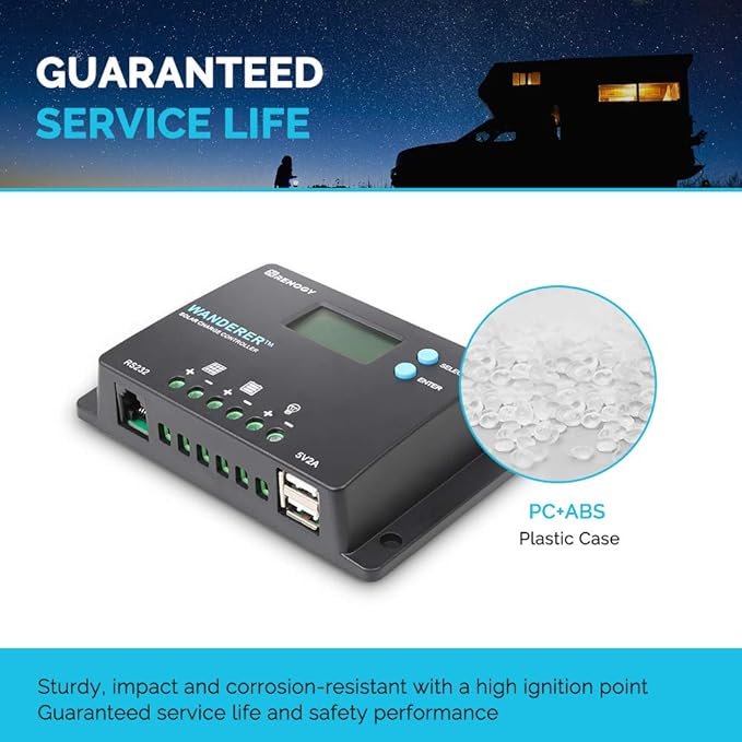 Renogy 10 Amp 12V/24V PWM Negative Ground Solar Charge Controller Compact Design w/LCD Display for AGM Gel Flooded and Lithium Battery Wanderer 10A