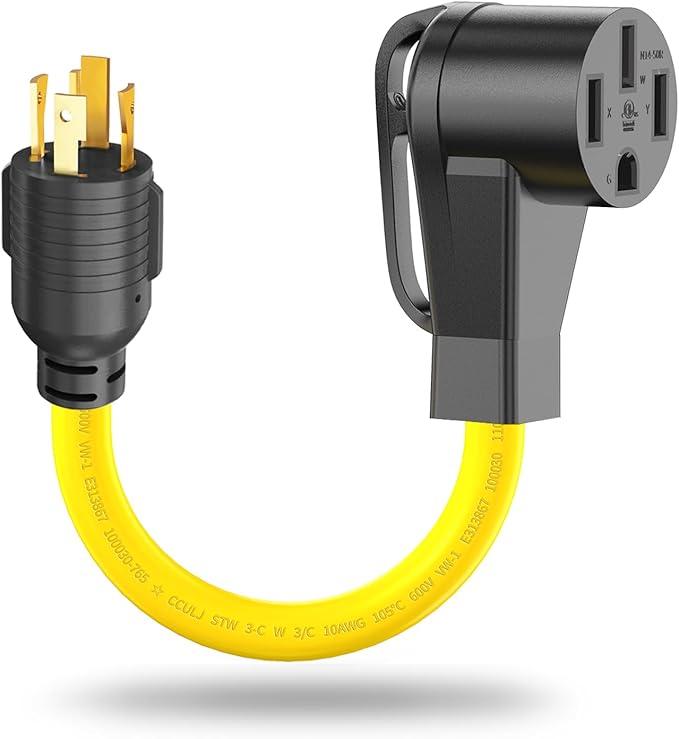 4 Prong Twist Lock 30 Amp to 50 Amp RV Adapter Cord 240V NEMA L14-30P Locking Male to 14-50R Female for Tesla EV