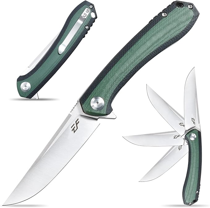 Eafengrow EF947 EDC D2 Folding Knife G10 Handle Ball Bearing Folder with Locking Liner EDC Flipper Knife with Pocket Camping Tactical Hiking Survival Outdoor tool(GREEN)