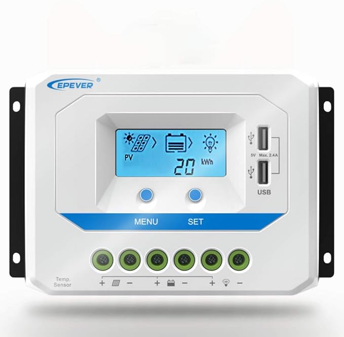 EPEVER Solar Charge Controller 10A 12V/24V Auto Work Solar Panel Solar Charge Controller PWM Regulator with LCD Display and USB 5V Output for Lead-Acid Gel Sealed Flooded Battery