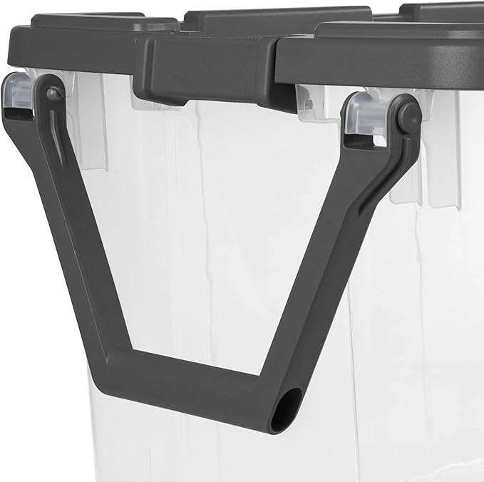 K&ampJ CHIPMUNK Storage Bin 40 Gallon 160 Quart Plastic Rolling Stacker Box Wheeled Storage Box Lidded Stackable Storage Bin Container for Home Garage and Camping Clear Base &amp Gray Lid 2-pack