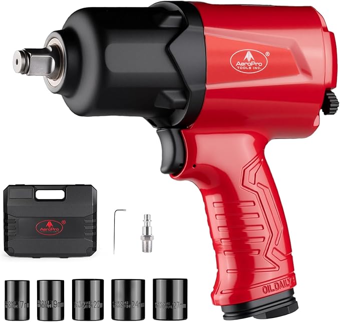 AEROPRO TOOLS 1/2-Inch Aluminum Air Impact Wrench(A398)Twin Hammer with 1380FT-LB Max Loosening Torque Pneumatic Impact Gun for Auto Repair Tire Shop (1380 ft-lbs | Air Impact Wrench + Socket)