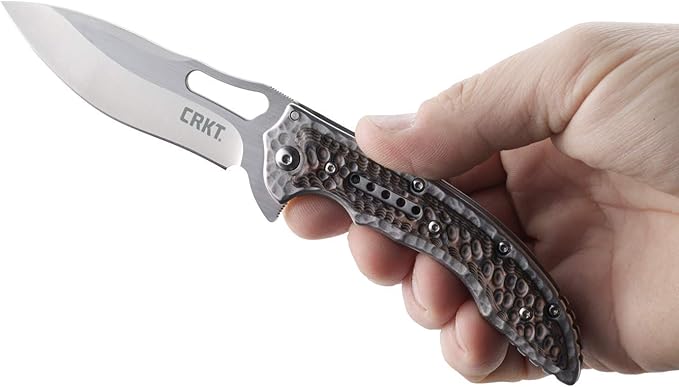 CRKT Fossil Folding Pocket Knife: Compact Stainless Steel Plain Edge EDC Folder with Frame Lock Everyday Carry Knife Satin Blade Finish 5460 Brown