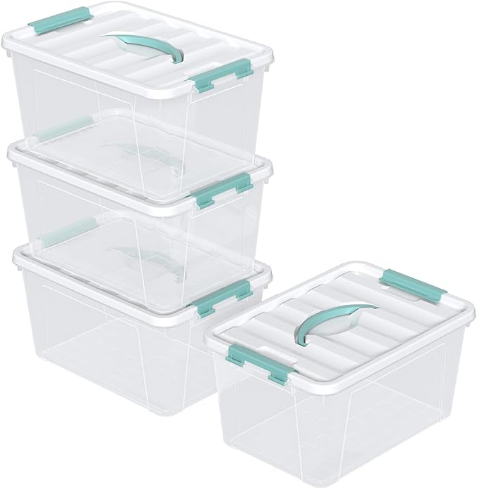 Vababa 14 L Clear Latch Storage Bins with Top Handle 4 Pack Plastic Storage Box with Lid