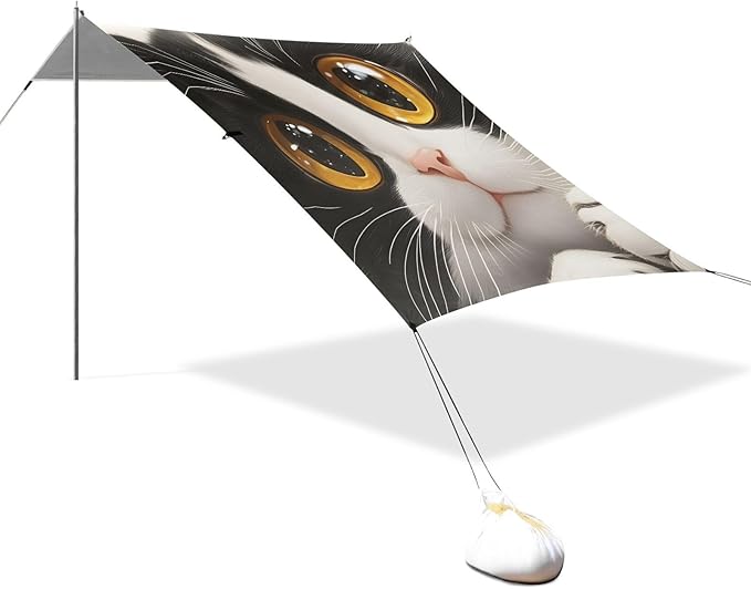 ALAZA Cat with Brown Pupils Beach Tent Sun Shelter Portable Canopy Sunshade for Outdoor Camping Picnics Backyard Fun 10x9 ft