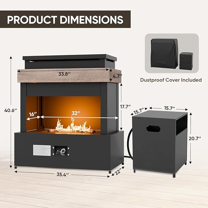 35’’ Smokeless Outdoor Propane Fireplace with Tank Storage CSA Certified 50000 BTU Patio Fire Pit with Cover for Garden Backyard Patio Black/Beige