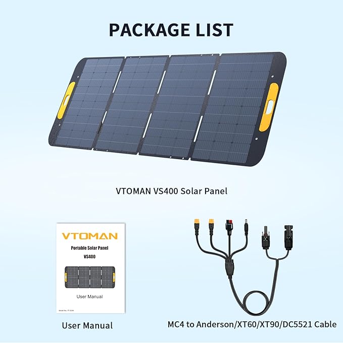 VTOMAN VS400 Portable Solar Panel 400W 40V 23% Efficiency Foldable Solar Panel w/ IP67 Waterproof &amp MC-4 Anderson XT60 DC5521 Adapters &amp Adjustable Kickstands Off-Grid Power for Home &amp C