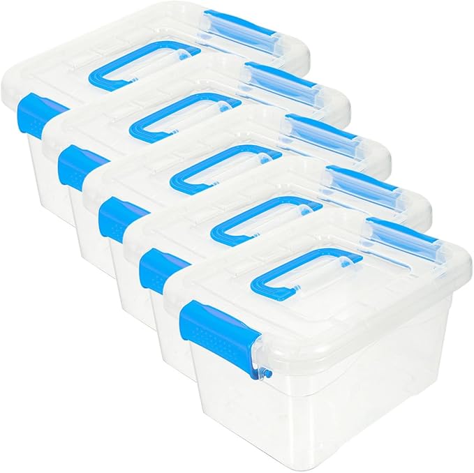 Levemolo 5pcs Stackable Storage Bins for Organization Material Desk Storage Organizer Lids Portable Makeup Container for Home Office