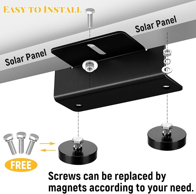 1200 Lbs No Drill Magnetic Solar Panel Mount Bracket Solar Panel Mounting Z Brackets for Sheds Roofs Walls Boats Trucks Trailers Lightweight Aluminum Corrosion-Free(Black 4 Pack)