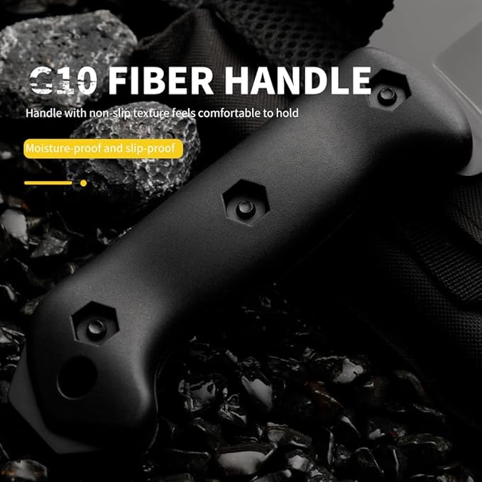 Tactical Fixed Blade Hunting Knife Black Fiber Handle 6.3-Inch Blade with Leather Sheath Moisture-Proof Non-Slip Grip 11.8-Inch Full LengthGifts for Father and Boyfriend Hand Tools Durable and