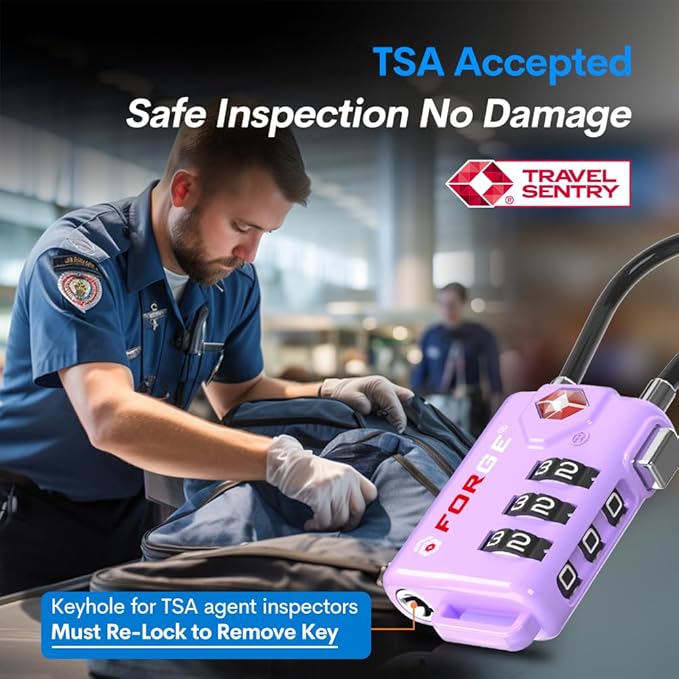 Forge TSA Approved Luggage Locks Re-settable Combination with Alloy Body Purple 4 Locks.