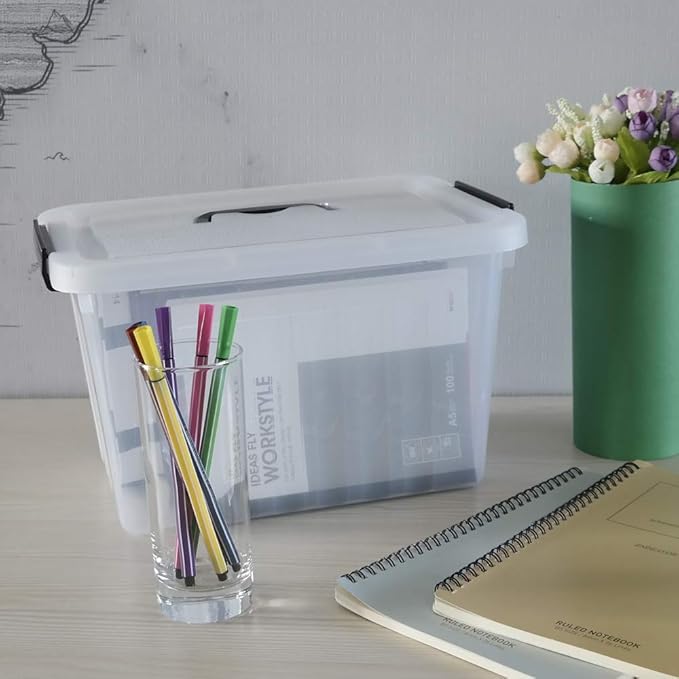 Anbers 1 Pack Plastic Lidded Storage Box with Handle 12 Quart Clear Latching Storage Bin