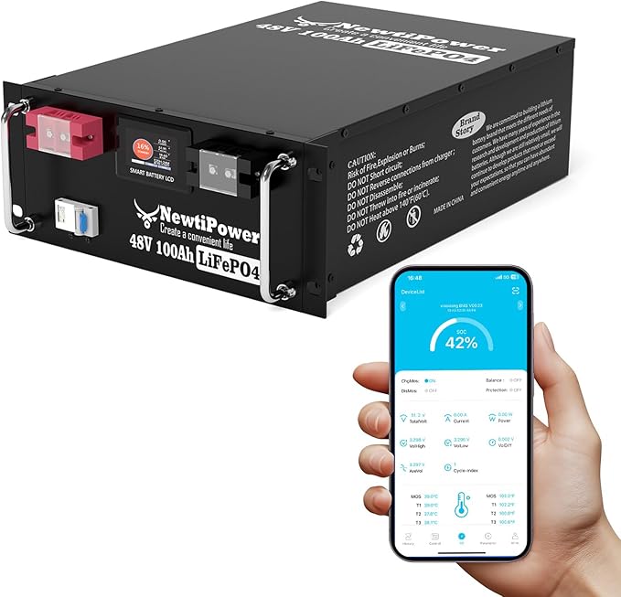 48V 100Ah LiFePO4 Battery 5120Wh Lithium Battery with 100A BMS Up to 10000+ Rechargeable Cycles Support in Series/Parallel Perfect for RV Camping Solar Power Storage (48V*100Ah)