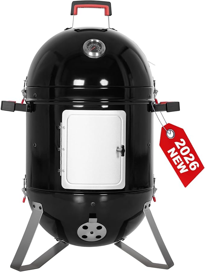 GREEN PARTY 18 Vertical Charcoal Smoker Grill Bullet Water Smoker Barbeque Grill Outdoor BBQ Smokers Portable Meat Smoker Grill for Deck Patio Backyard Balcony Parties