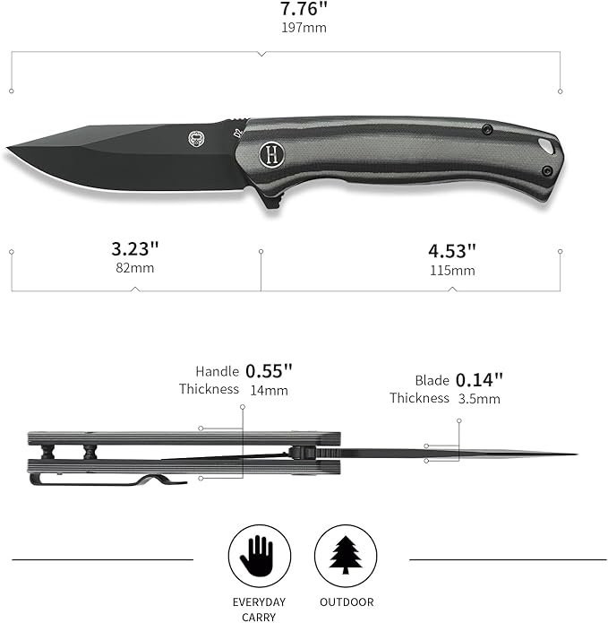 Holtzman's Gorilla Survival Folding Pocket Knife with D2 Steel Blade and G10 Handle (Black + Black/Grey) - EDC Gift Set for Men and Women - Perfect for Everyday Carry
