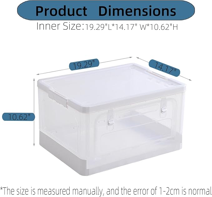 Storage BinsClear Plastic Folding Storage Box with Lid with Wheels Stackable Plastic Box For Home Dorm and Office Organization Fabric Toys Books Snacks Bottles (50 Quarts White)
