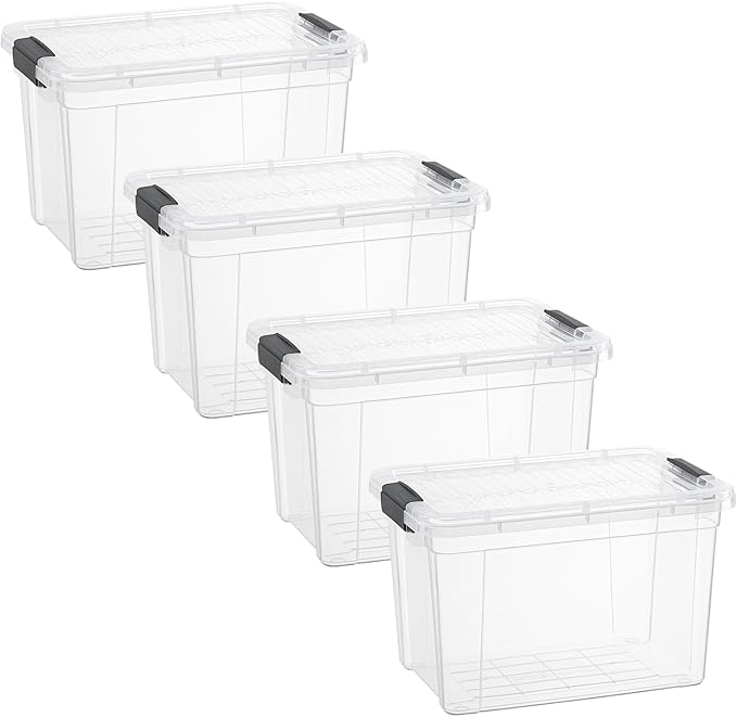 Superio Clear Storage Boxes with Lids 8.75 Quart Plastic Container Bins for Organizing Stackable Crates BPA Free Non Toxic Odor Free Organizers for Home Office and Dorm 4 Pack