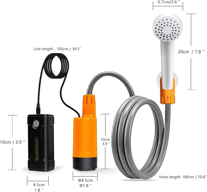 Portable Outdoor Shower with LED Lighting Battery-Driven Pump for Beaches Camping Gardens &amp Hiking