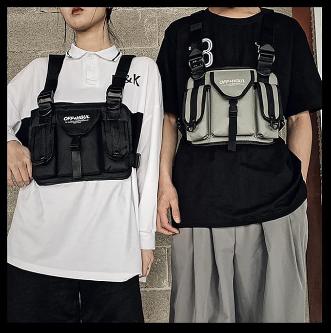 Waterproof Oxford Cloth Chest Pack Training Tactical Backpack Running Chest Pack Lightweight Reflective Vest Bag Unisex (Light grey)