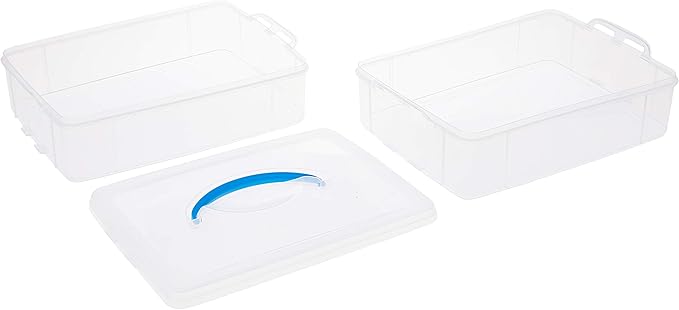 Snapware Snap 'N Stack Portable Storage Bin for Tools and Craft Storage 14.1 x 10.5-Inch Clear BPA-Free Container Tool Box with Stackable Trays Microwave Freezer and Dishwasher Safe
