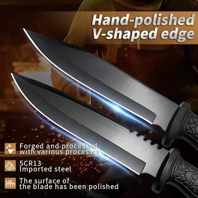 Fixed Blade Hunting Knife with Sheath - 11.89 Inch Full Tang Survival Knife ABS Handle &amp Brushed Blade for Camping Hunting Outdoor Gift (7.6 oz) (Shadow-B)