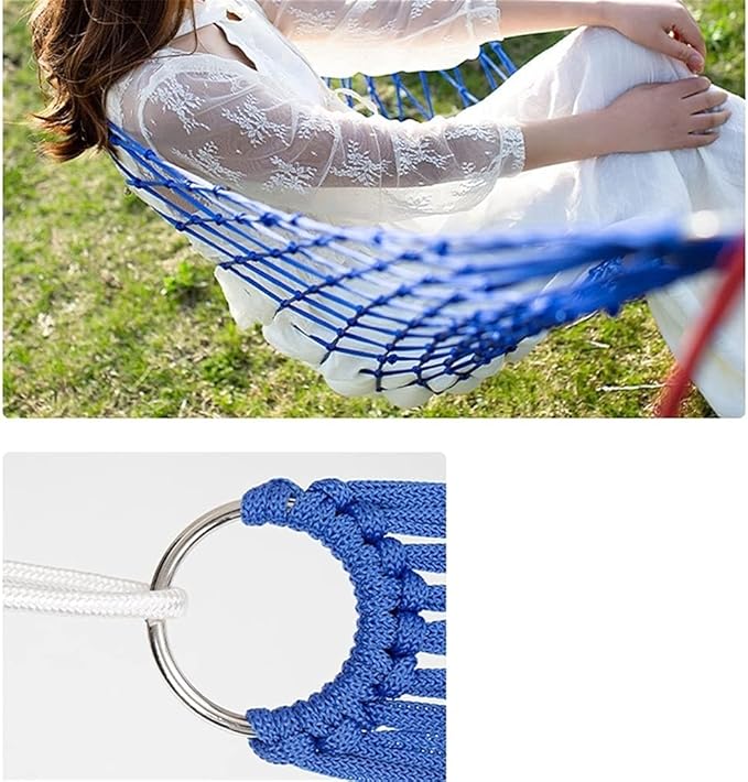Portable Hammock Portable Hammock Swing Bed Meshy Rope Hammocks Sleeping Net Bed with 2 Tree Straps for Outdoor Beach Garden Backyard for Backpacking Beach (Color : Blue)
