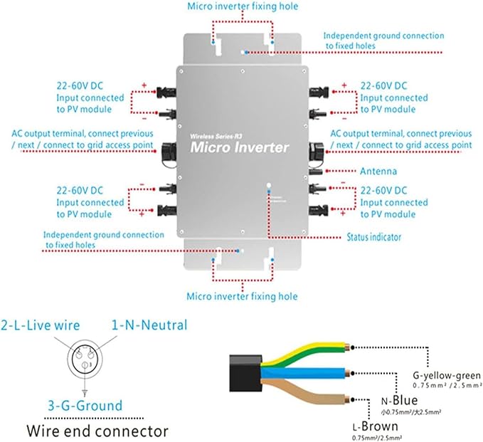 1600W Waterproof IP65 Micro Solar Inverter Smart WiFi App Control Waterproof Dc to Ac Microinverter for 4 pcs 500w Solar Panels MPPT Grid Tie Inverter