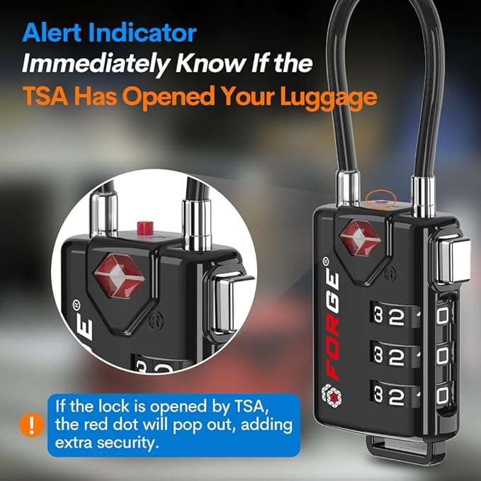 TSA Approved Cable Luggage Locks Re-settable Combination with Alloy Body