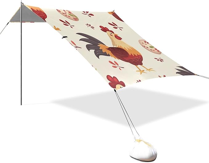 ALAZA Many Carttoon Rooster with Egg Beach Tent Sun Shelter Portable Canopy Sunshade for Outdoor Camping Picnics Backyard Fun 10x9 ft
