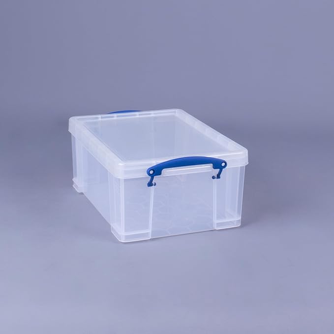 Really Useful Box Stackable 9 Liter Plastic Storage Container Bin with Snap Lid &amp Built-in Clip Lock Handles for Home &amp Office Organization (10 Pack)