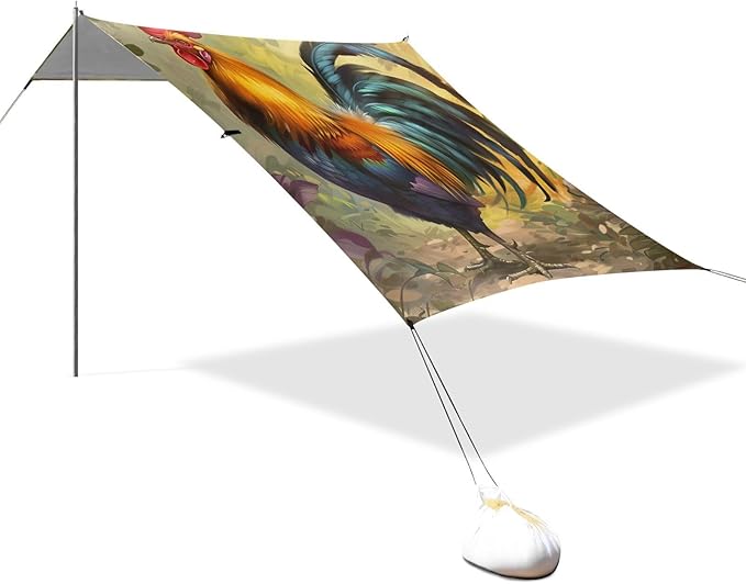 ALAZA Rooster Hand Painted Beach Tent Sun Shelter Portable Canopy Sunshade for Outdoor Camping Picnics Backyard Fun 10x9 ft